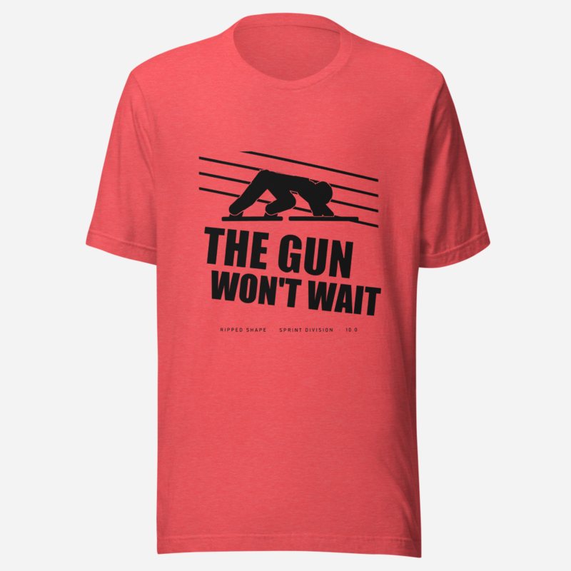 Ripped Shape The Gun Won't Wait Strength Division Tee in Heather Red