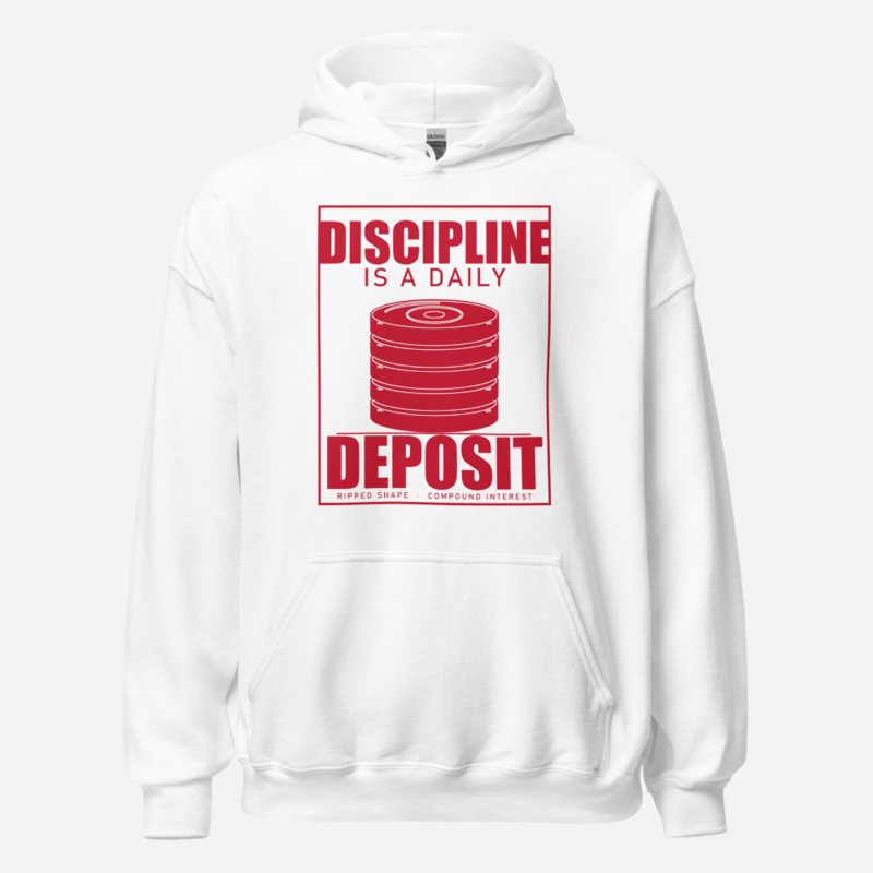Ripped Shape Discipline Daily Deposit Strength Division Hoodie in White