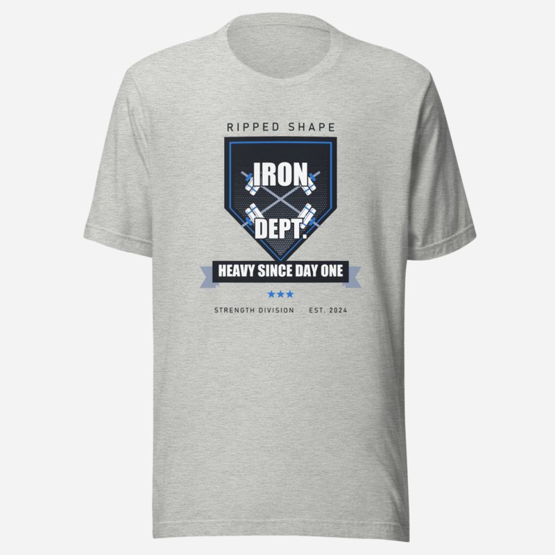 Ripped Shape Iron Dept. Crest Strength Division Tee Athletic Heather