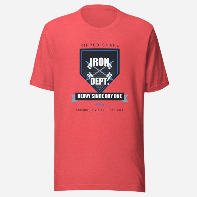 Ripped Shape Iron Dept. Crest Strength Division Tee Heather Red