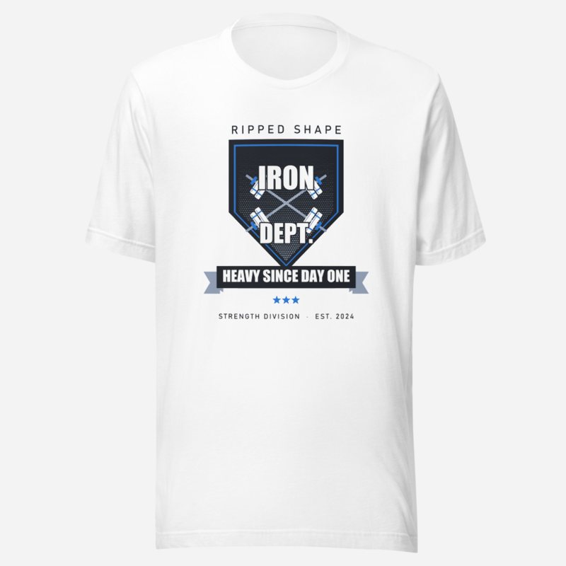 Ripped Shape Iron Dept. Crest Strength Division Tee White