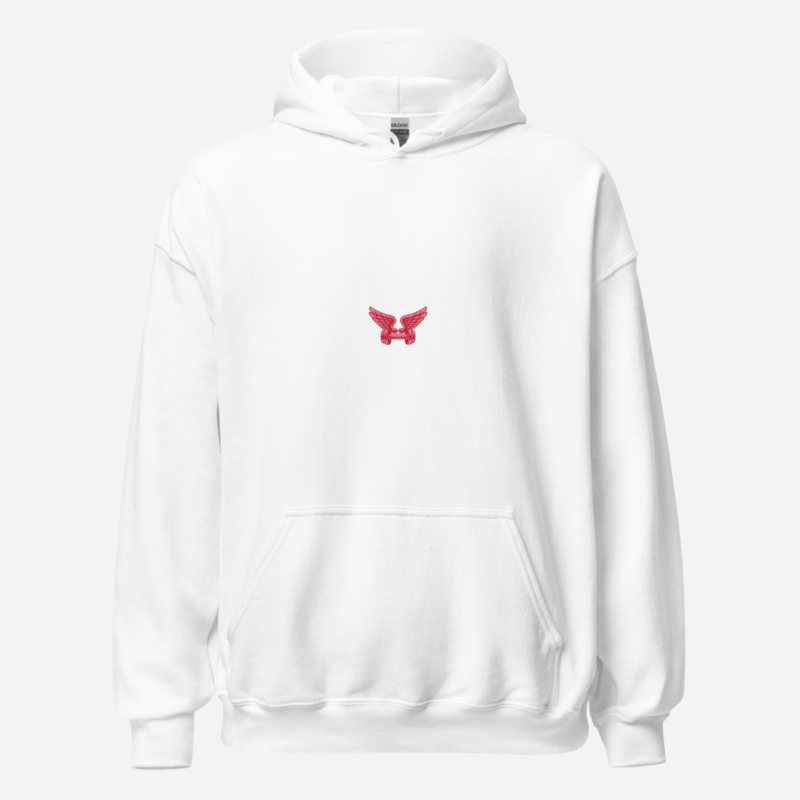 Ripped Shape Winged Dumbbell Icon Hoodie White