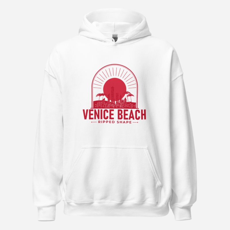 Ripped Shape Venice Beach Sunset Hoodie White