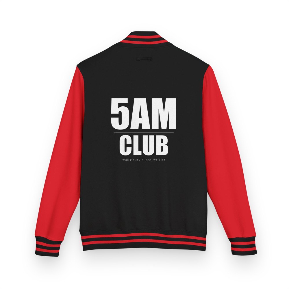 Ripped Shape 5AM Club Varsity Jacket in Jet Black/Fire Red