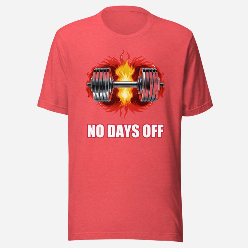 Ripped Shape No Days Off Dumbbell Fire Tee in Heather Red