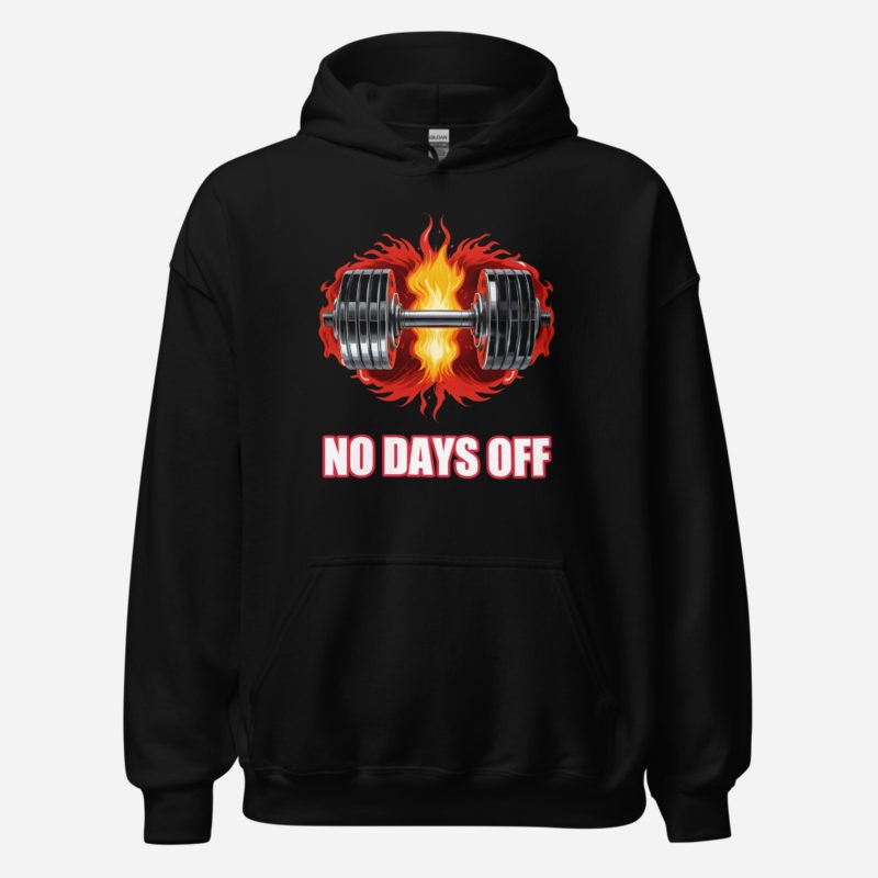 Ripped Shape No Days Off Dumbbell Fire Hoodie Black