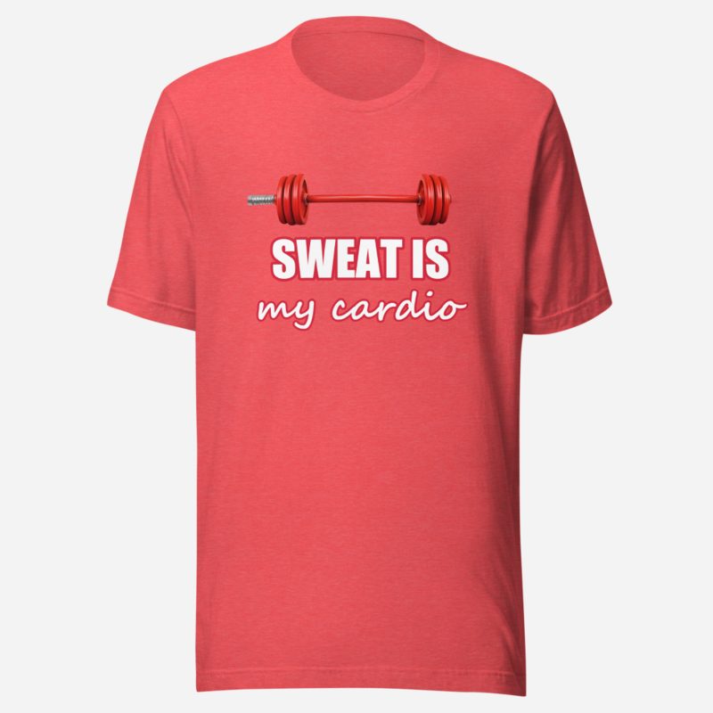 Ripped Shape Sweat Is My Cardio Heart Barbell Tee in Heather Red