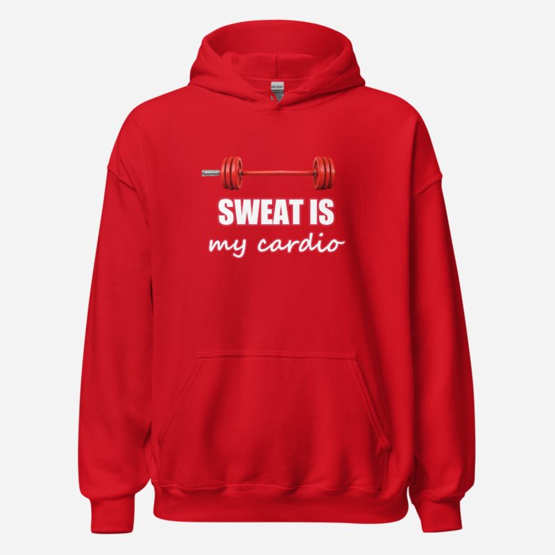 Ripped Shape Sweat Is My Cardio Heart Barbell Hoodie in Red