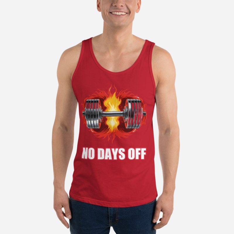 Ripped Shape No Days Off Dumbbell Fire Tank Red