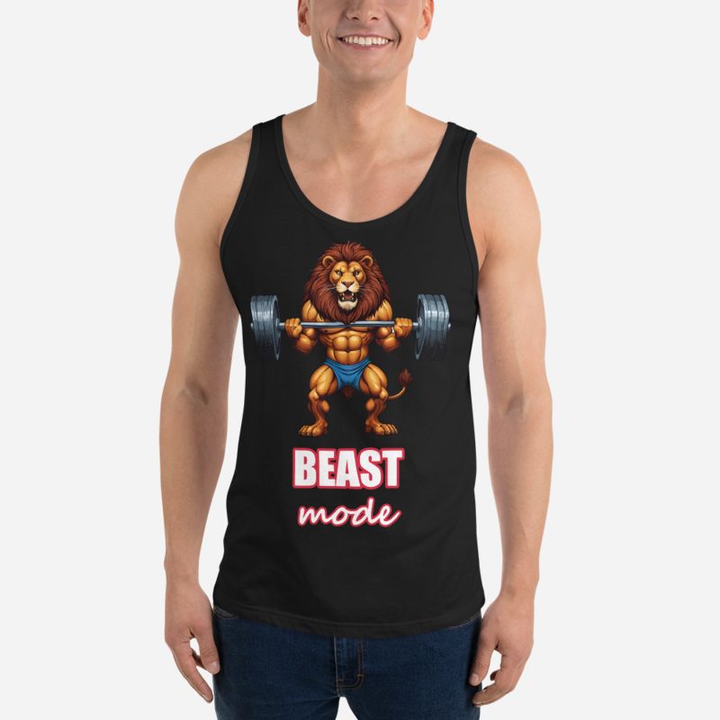 Ripped Shape Beast Mode Gym Lion Tank Black