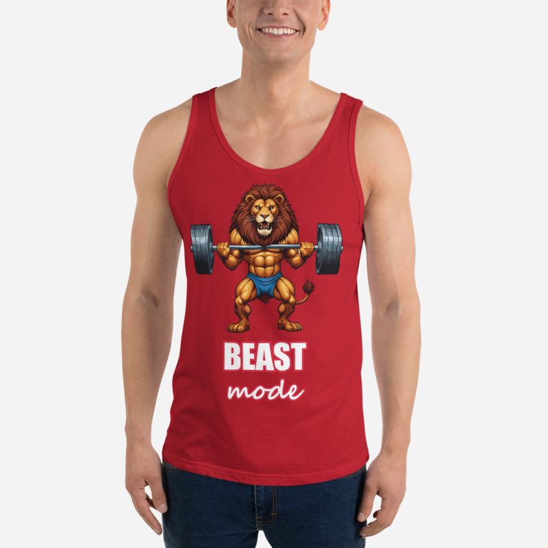 Ripped Shape Beast Mode Gym Lion Tank Red