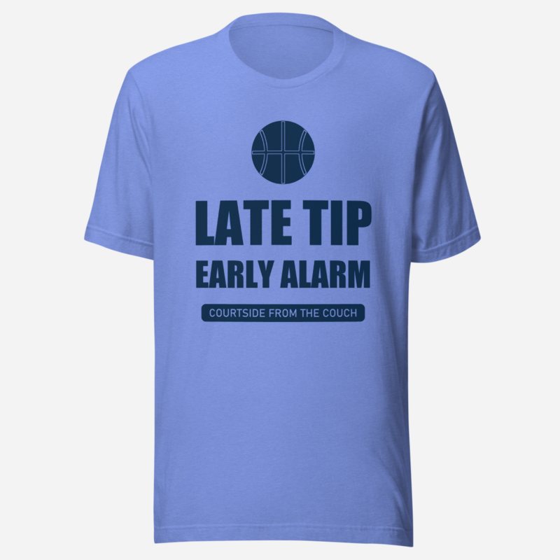 RealTimeFam Late Tip, Early Alarm Game Night Tee in Heather Columbia Blue