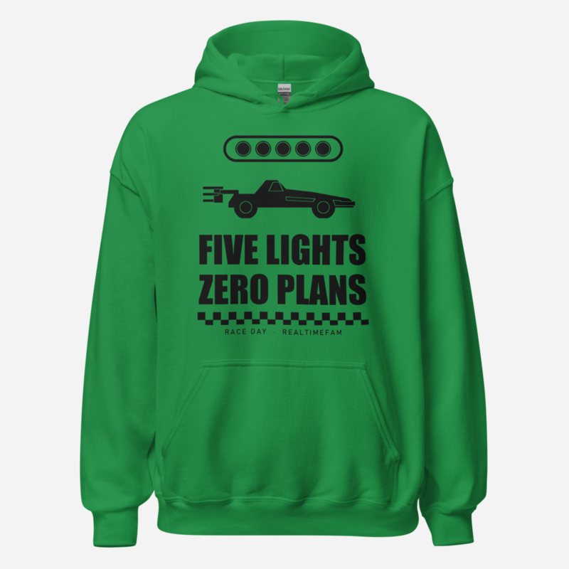 RealTimeFam Five Lights, Zero Plans Game Night Hoodie Irish Green