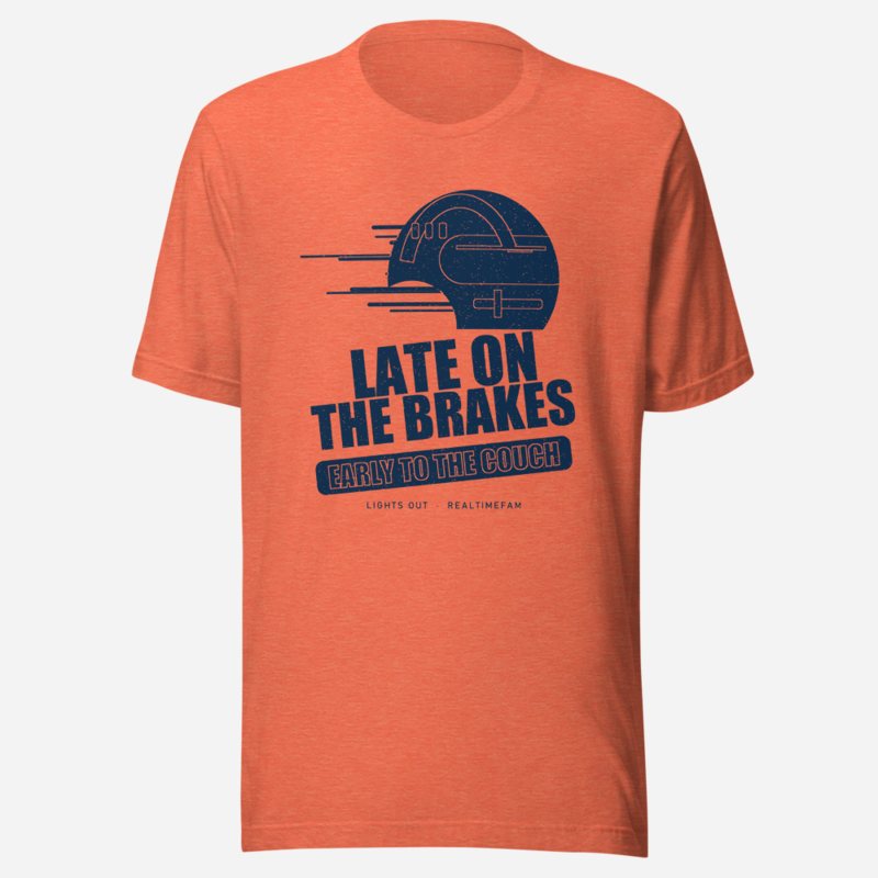 RealTimeFam Late On The Brakes Fan Zone Tee in Heather Orange