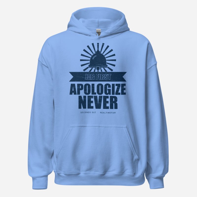 RealTimeFam Jab First Apologize Never Fan Zone Hoodie in Carolina Blue