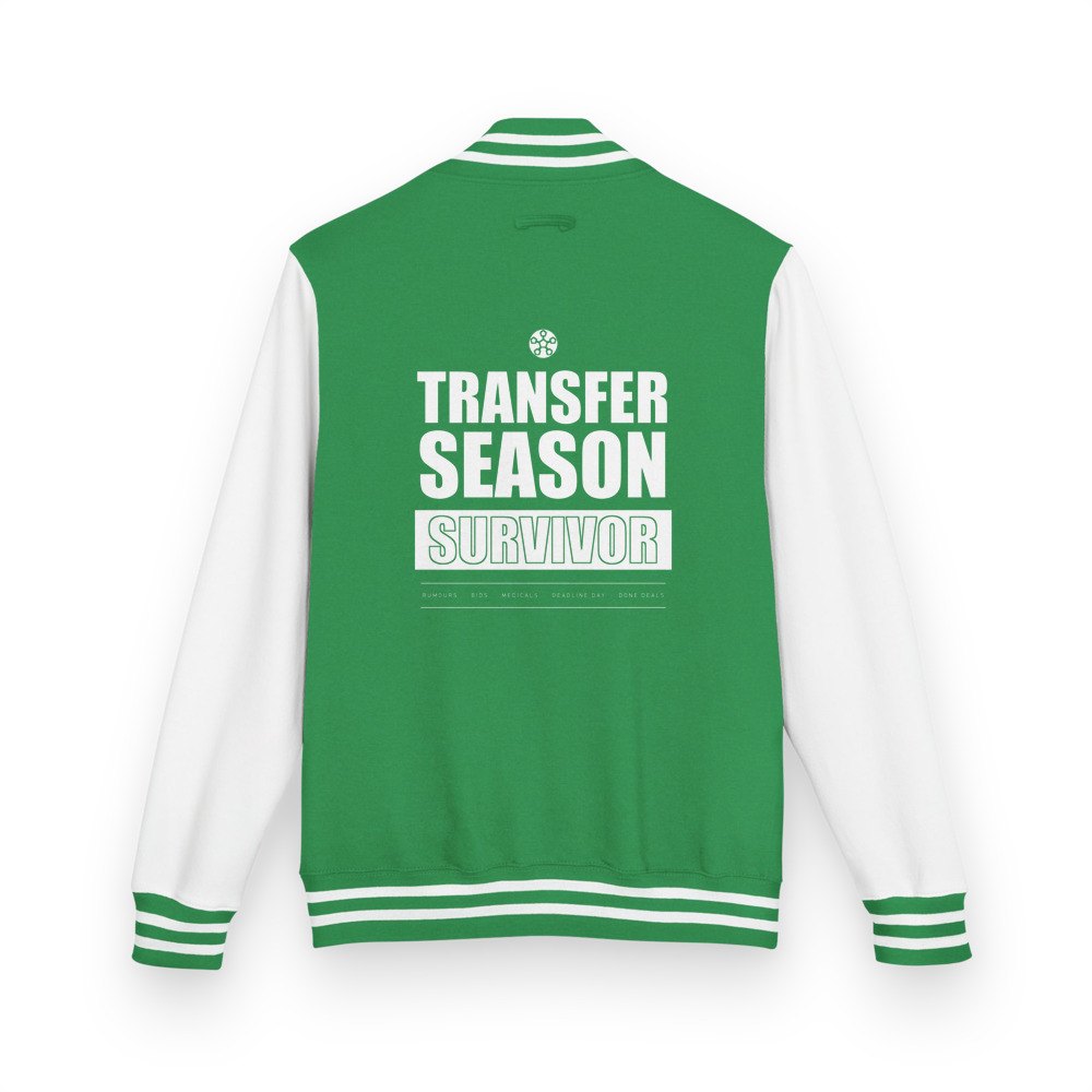RealTimeFam Transfer Season Survivor Varsity Jacket in Kelly Green/Arctic White