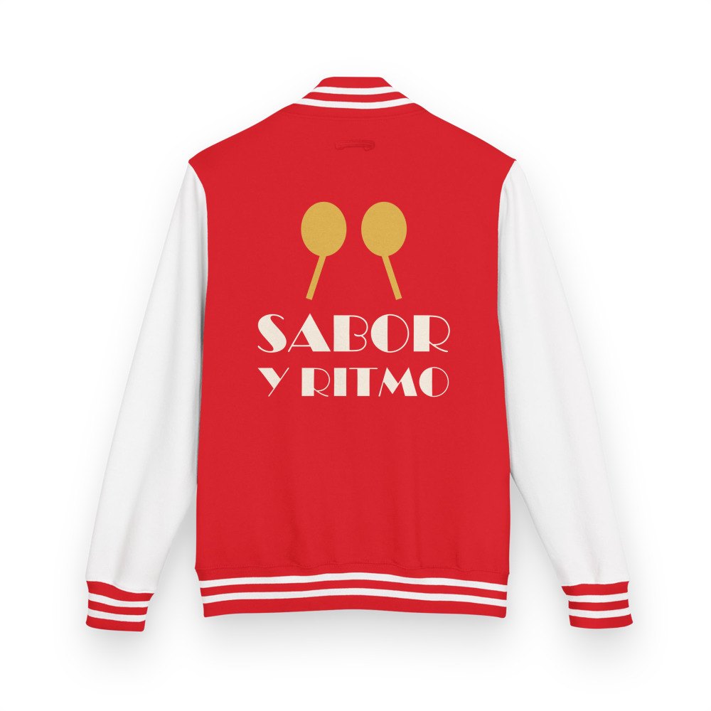 Salsa Tranquila Sabor Y Ritmo Varsity Jacket in Fire Red/Arctic White