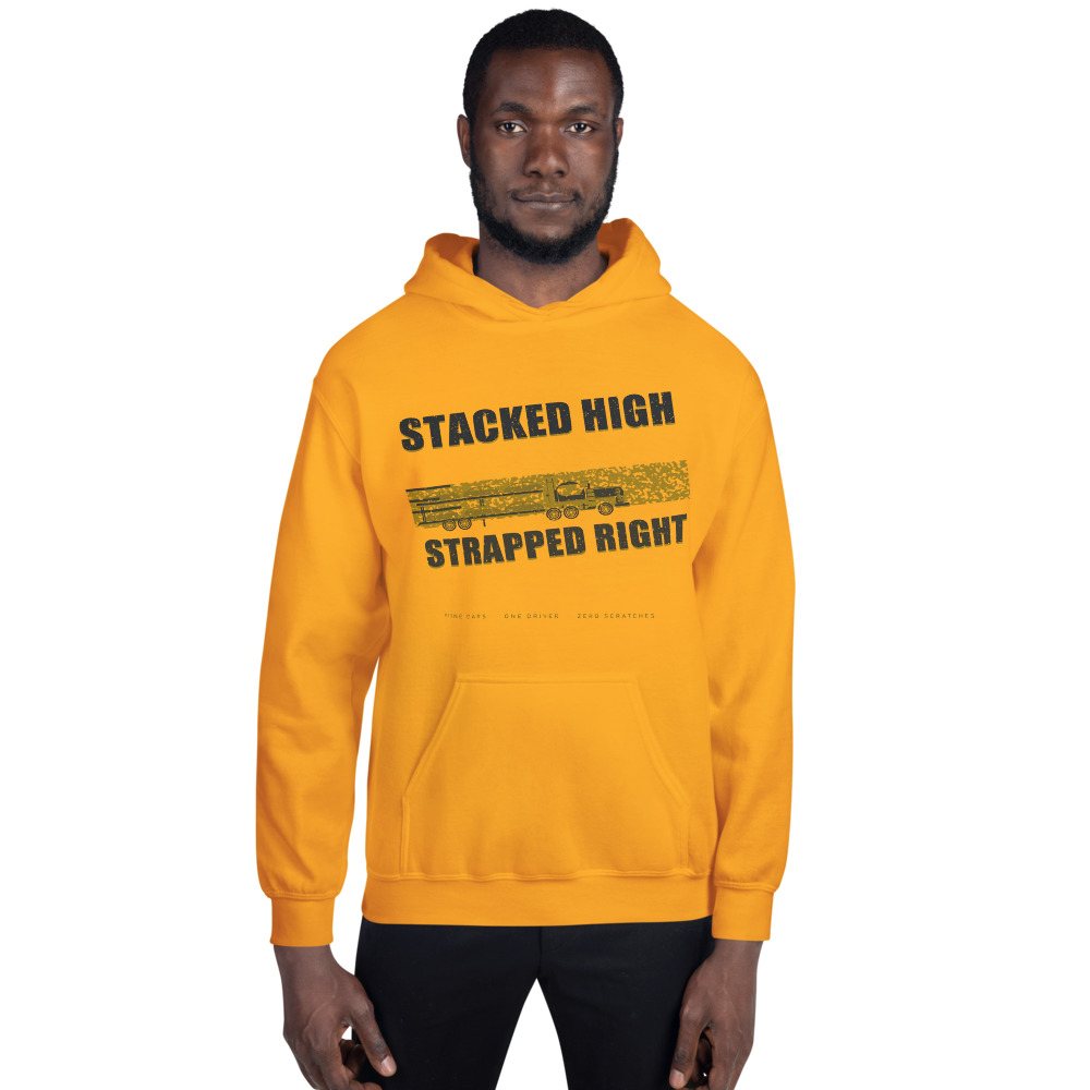 Serious Load Stacked High Strapped Right Freight Hoodie in Gold