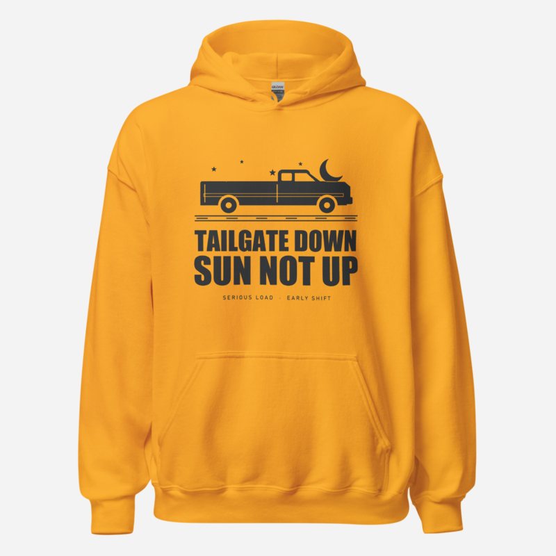 Serious Load Tailgate Down, Sun Not Up Van Division Hoodie in Gold