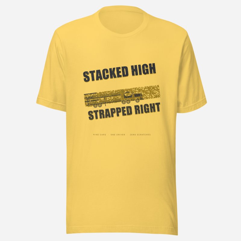 Serious Load Stacked High Strapped Right Freight Tee in Yellow