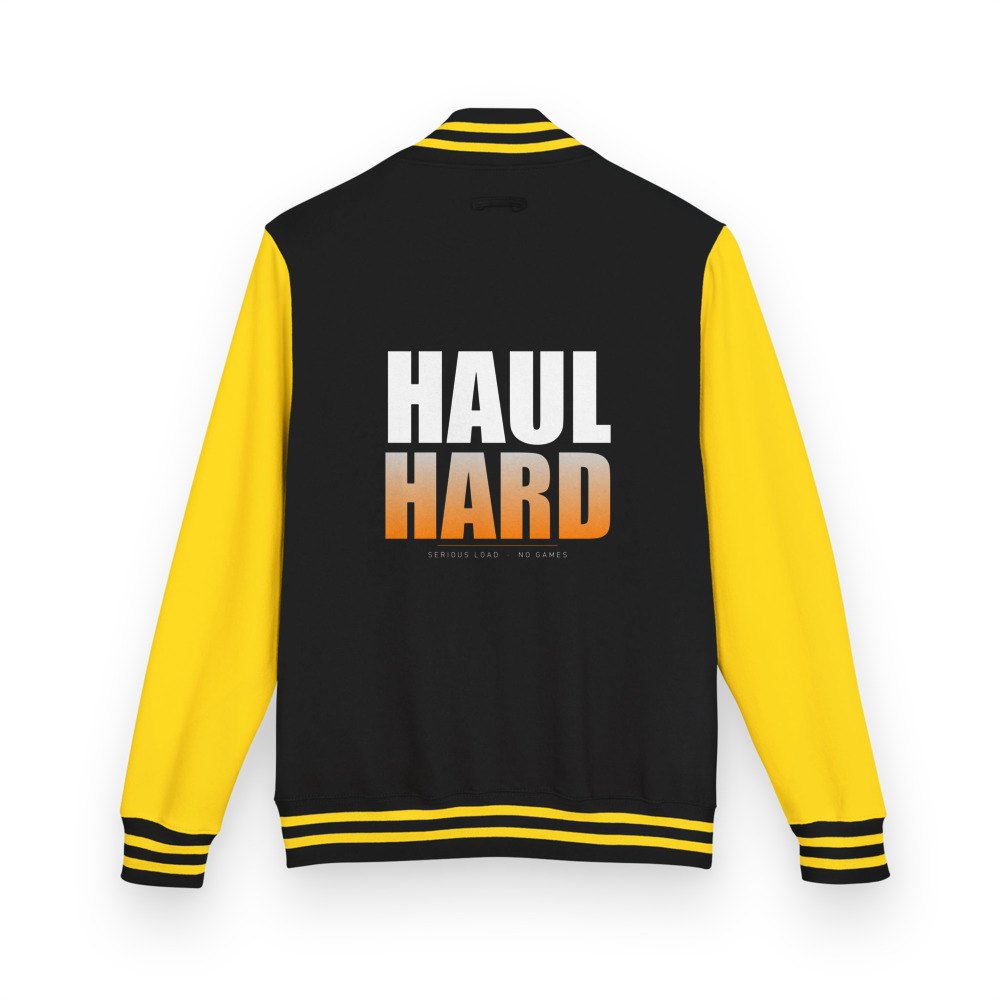 Serious Load Haul Hard Varsity Jacket in Jet Black/Sun Yellow