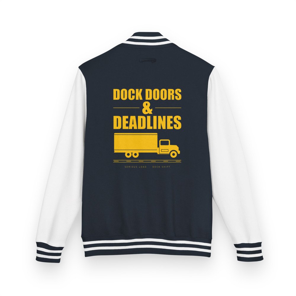 Serious Load Dock Doors & Deadlines Varsity Jacket Oxford Navy/Arctic White