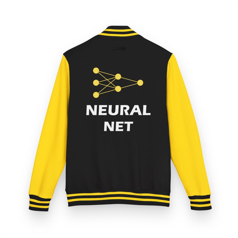 Strawberry Lemonade AI Neural Net Varsity Jacket in Jet Black/Sun Yellow