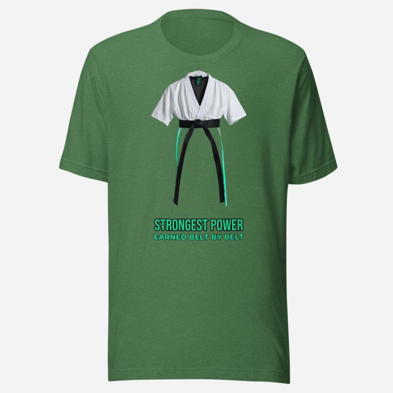 Strongest Power Black Belt Tee in Heather Grass Green
