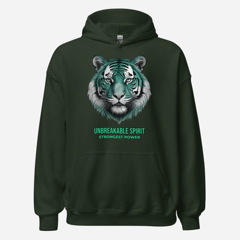 Strongest Power Jade Tiger Hoodie in Forest Green