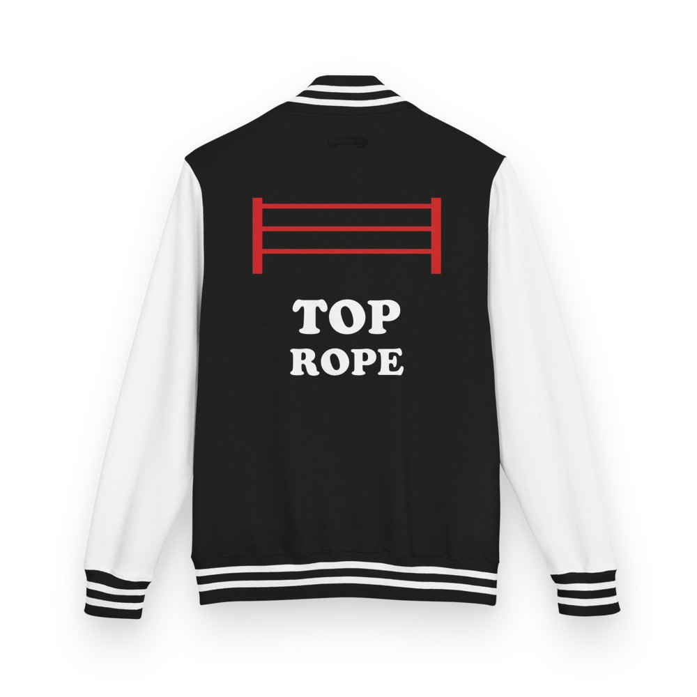 Entertainment Wrestling World Top Rope Varsity Jacket in Jet Black/Arctic White