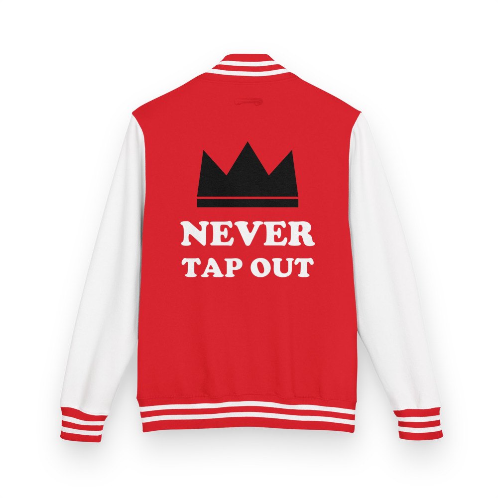 Entertainment Wrestling World Never Tap Out Varsity Jacket in Fire Red/Arctic White